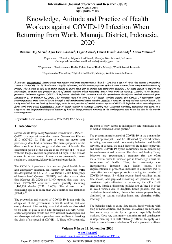 (PDF) Knowledge, Attitude and Practice of Health Workers against COVID ...