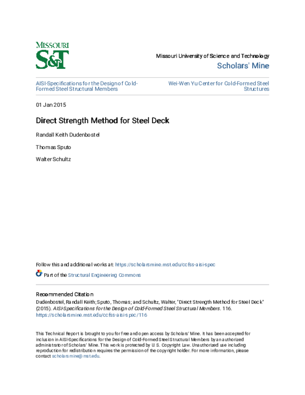 (PDF) Direct Strength Method for Steel Deck