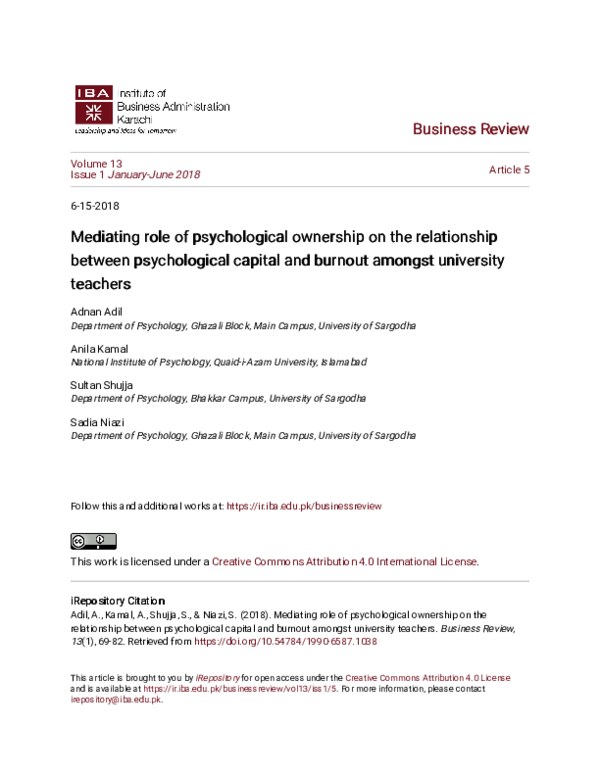 (PDF) Mediating role of psychological ownership on the relationship ...