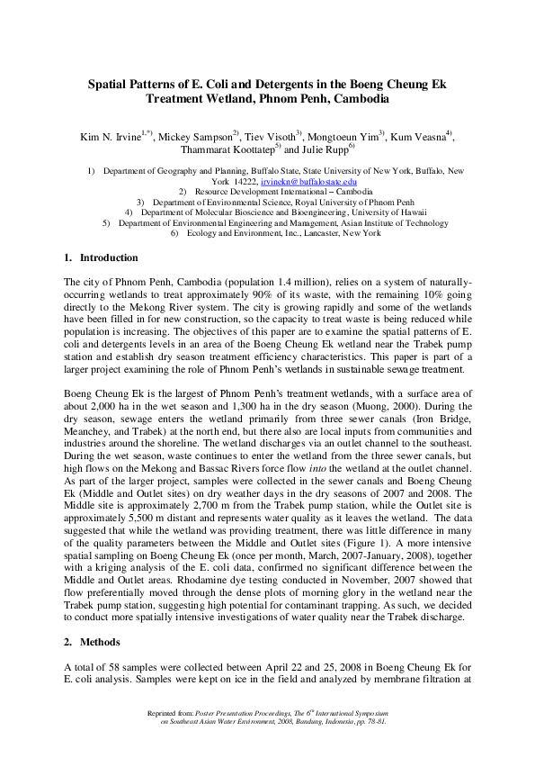 (PDF) Spatial Patterns of E. Coli and Detergents in the Boeng Cheung Ek ...