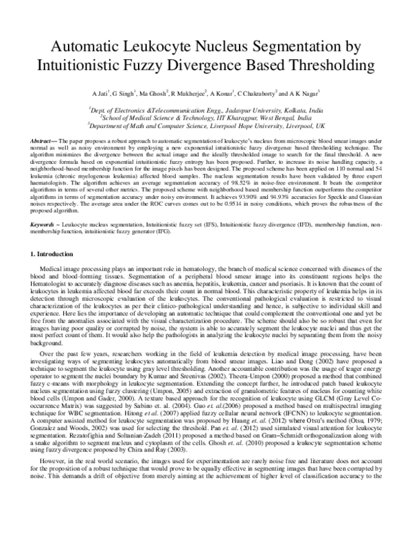 (PDF) Automatic leukocyte nucleus segmentation by intuitionistic fuzzy ...