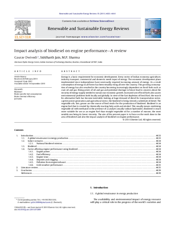 (PDF) Impact analysis of biodiesel on engine performance—A review