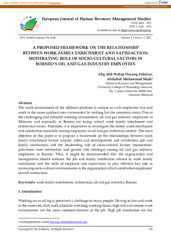 (PDF) A Proposed Framework on the Relationship Between Work Family ...