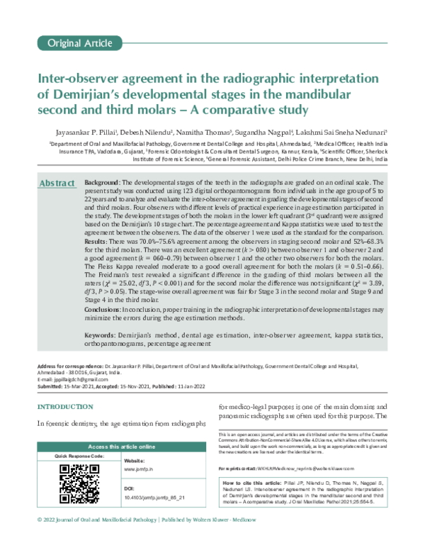 (PDF) Inter-observer agreement in the radiographic interpretation of ...