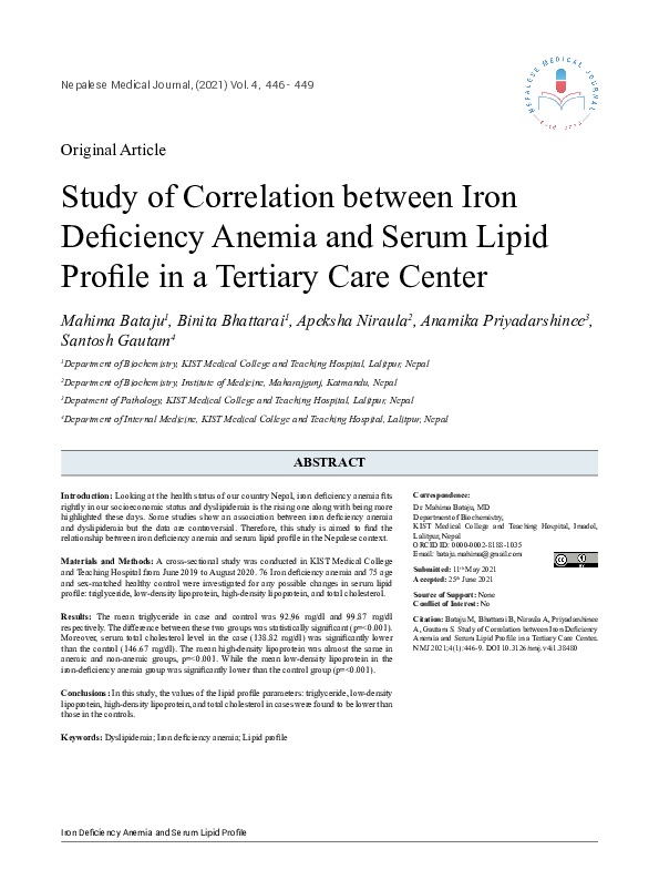 (PDF) Study of Correlation between Iron Deficiency Anemia and Serum ...