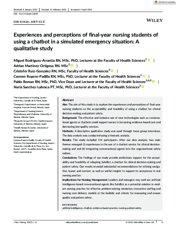 (PDF) Experiences and perceptions of final‐year nursing students of ...