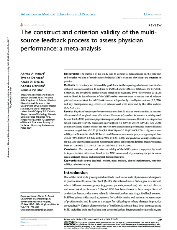 (PDF) The construct and criterion validity of the multi-source feedback ...
