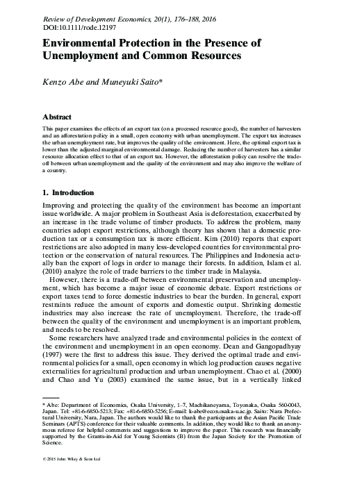 (PDF) Environmental Protection in the Presence of Unemployment and ...