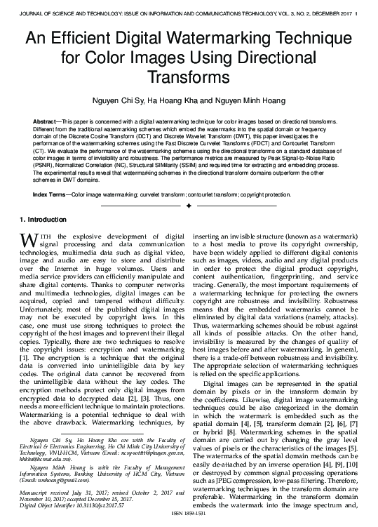 (PDF) An Efficient Digital Watermarking Technique for Color Images ...