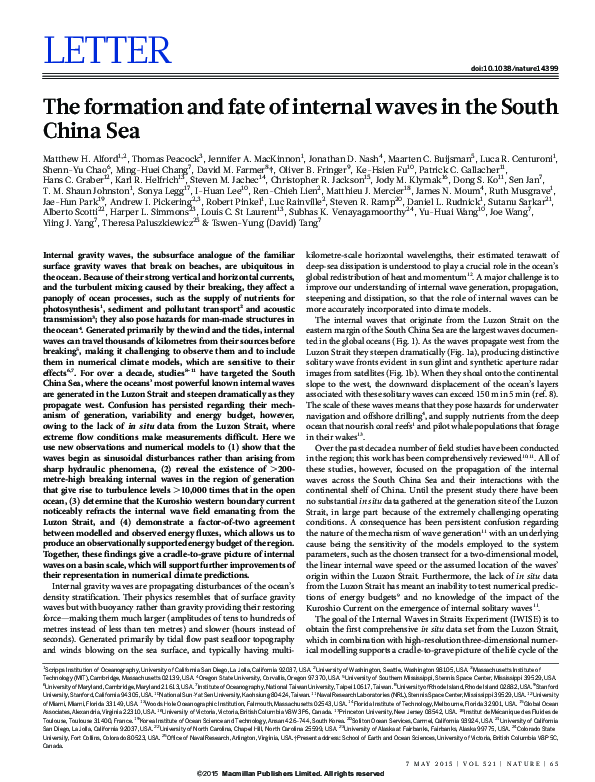 (PDF) The formation and fate of internal waves in the South China Sea