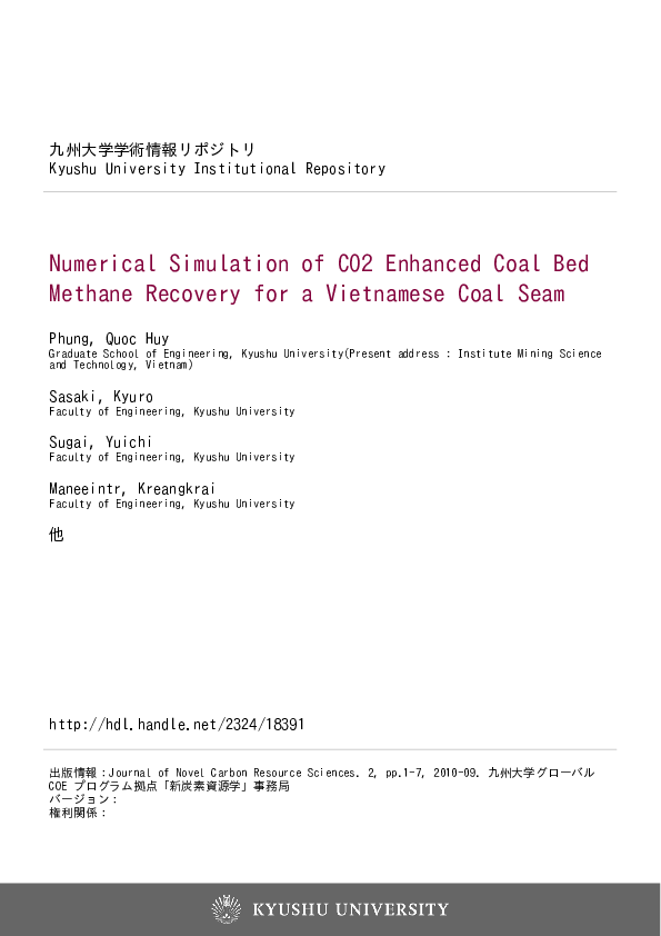 (PDF) Numerical Simulation of CO2 Enhanced Coal Bed Methane Recovery ...