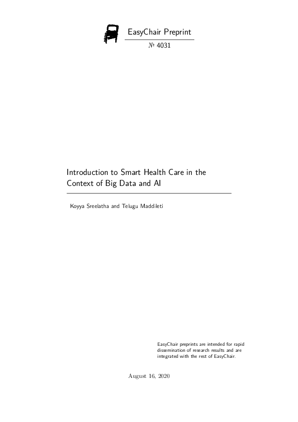 (PDF) Introduction to Smart Health Care in the Context of Big Data and AI