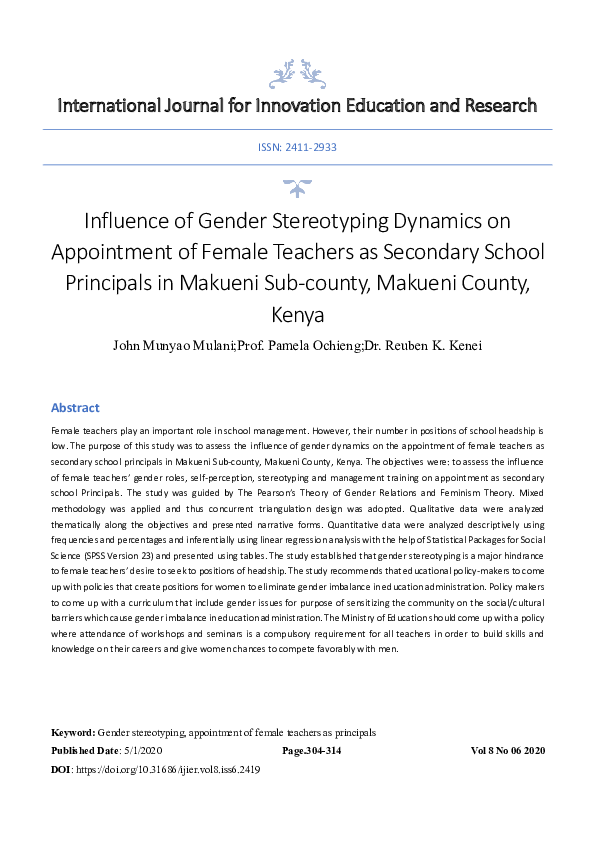 (PDF) Influence of Gender Stereotyping Dynamics on Appointment of ...