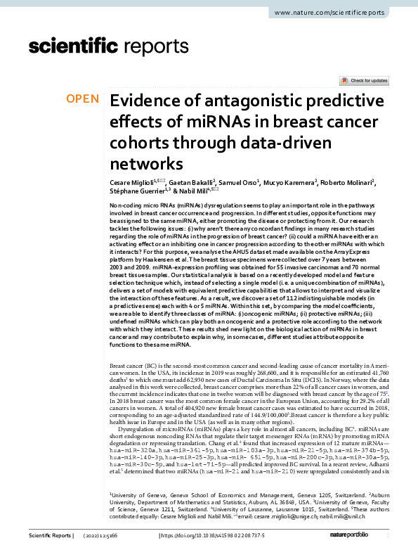 (PDF) Evidence of antagonistic predictive effects of miRNAs in breast ...