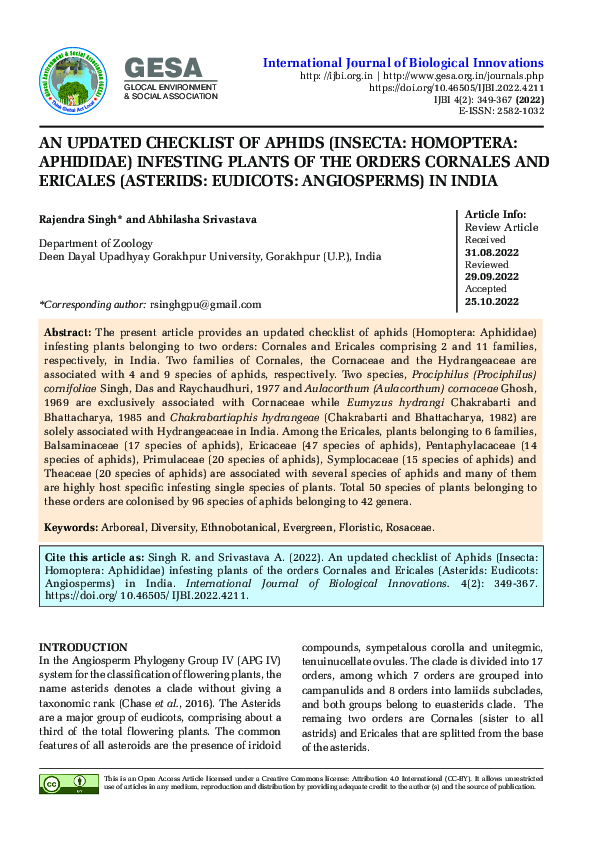 (PDF) AN UPDATED CHECKLIST OF APHIDS (INSECTA: HOMOPTERA: APHIDIDAE ...