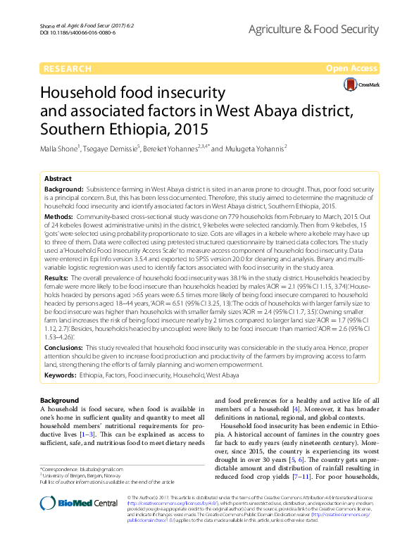(PDF) Household food insecurity and associated factors in West Abaya ...