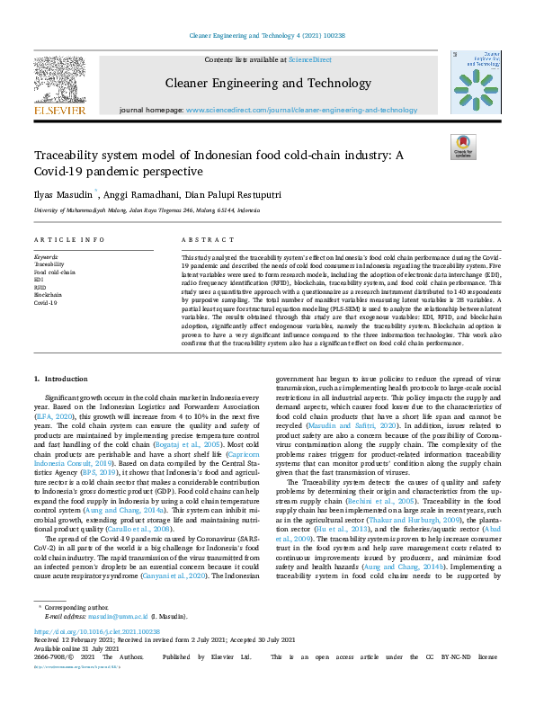 (PDF) Traceability system model of Indonesian food coldchain industry