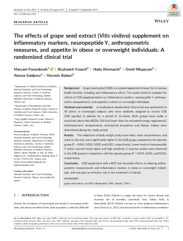 (PDF) The effects of grape seed extract ( Vitis vinifera ) supplement ...
