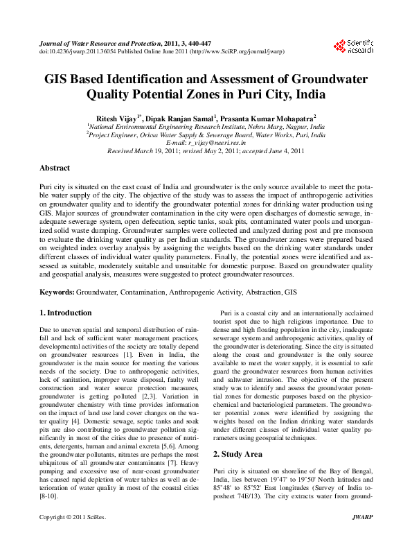 (PDF) GIS Based Identification and Assessment of Groundwater Quality ...