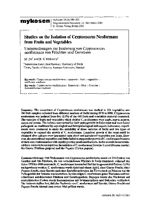 (PDF) Studies on the Isolation of Cryptococcus Neoformans from Fruits ...