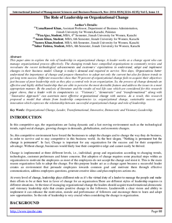 (PDF) The Role of Leadership on Organizational Change