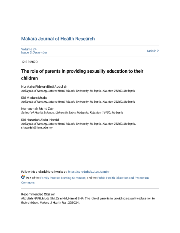 (PDF) The role of parents in providing sexuality education to their ...