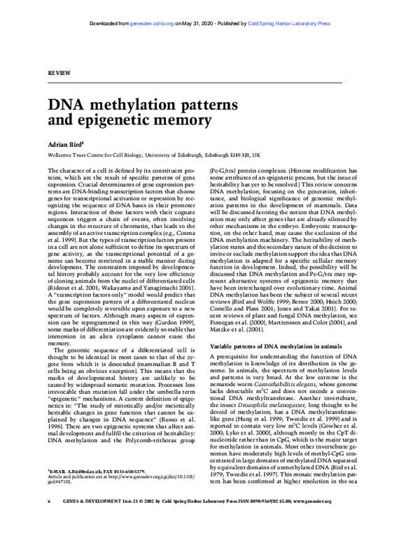 (PDF) DNA methylation patterns and epigenetic memory