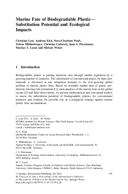 (PDF) Marine Fate of Biodegradable Plastic—Substitution Potential and ...