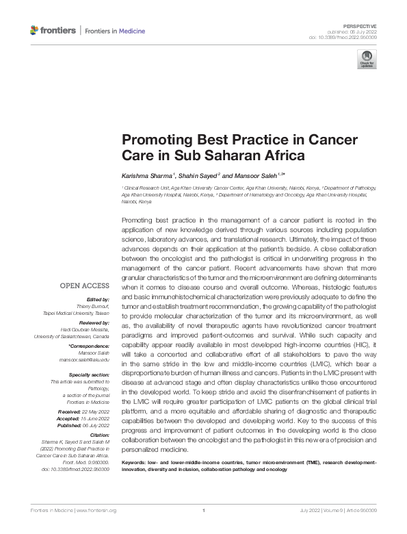 (PDF) Promoting Best Practice in Cancer Care in Sub Saharan Africa ...