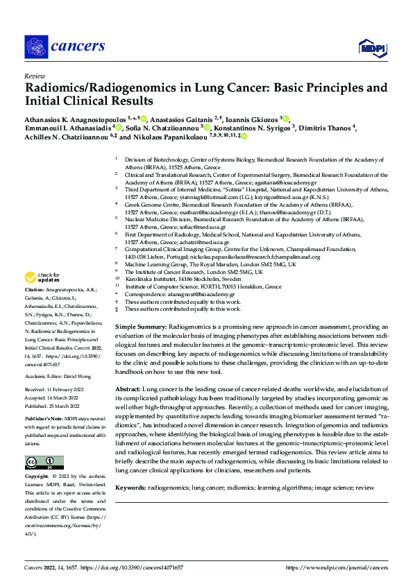 (PDF) Radiomics/Radiogenomics in Lung Cancer: Basic Principles and ...