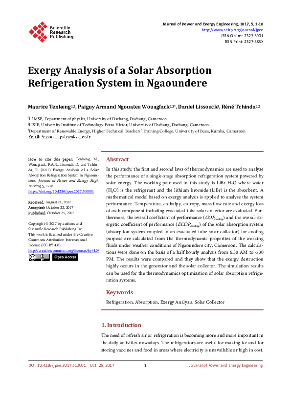(PDF) Exergy Analysis of a Solar Absorption Refrigeration System in ...