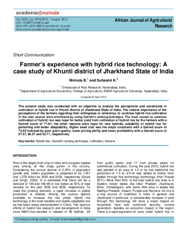 (PDF) Farmer's experience with hybrid rice technology: A case study of ...