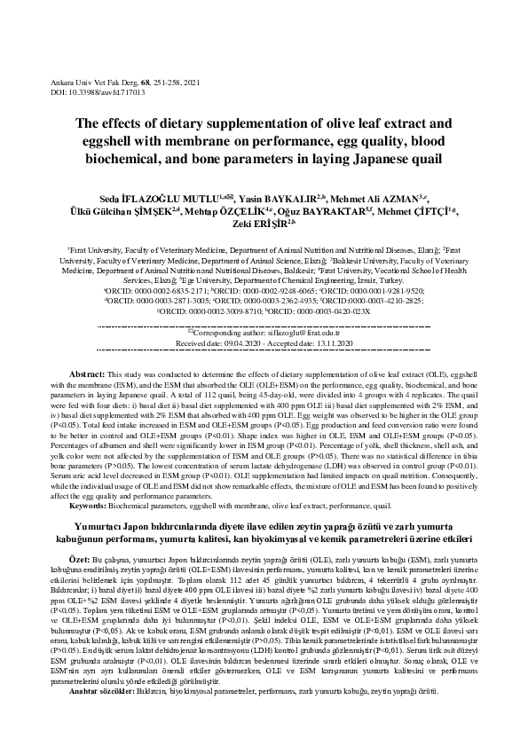 (PDF) The effects of dietary olive leaf extract and eggshell with ...