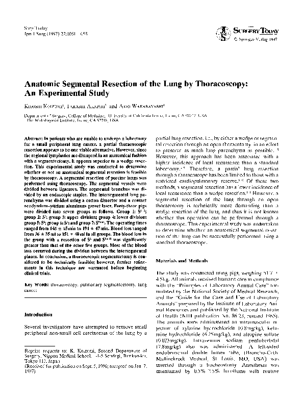 (PDF) Anatomic segmental resection of the lung by thoracoscopy An