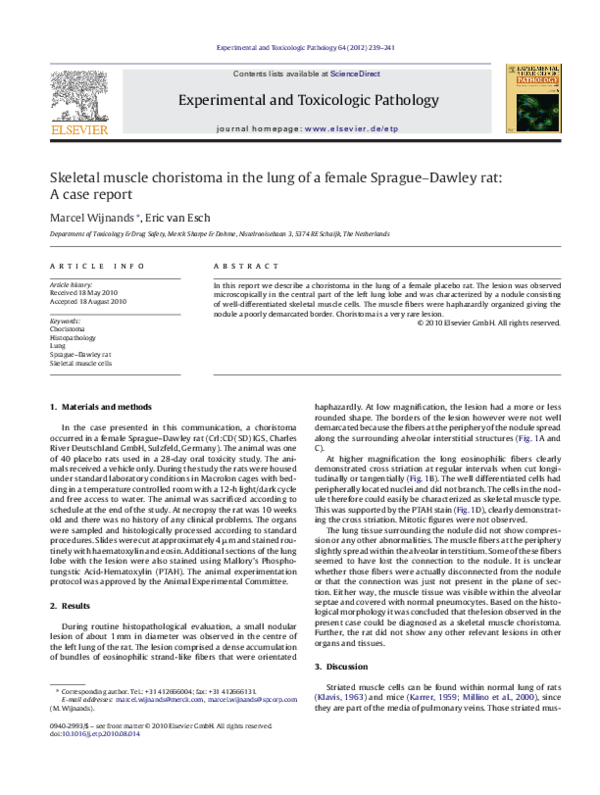 (PDF) Skeletal muscle choristoma in the lung of a female Sprague–Dawley ...