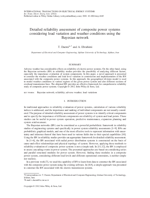 (PDF) Detailed reliability assessment of composite power systems