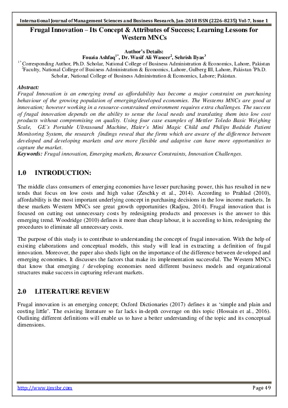 (PDF) Frugal Innovation – Its Concept & Attributes of Success; Learning ...
