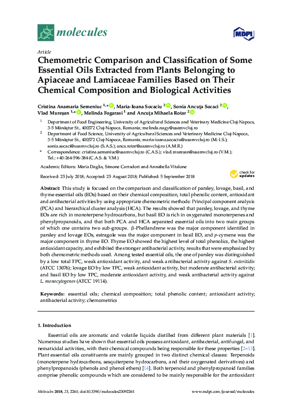 (PDF) Chemometric Comparison and Classification of Some Essential Oils ...