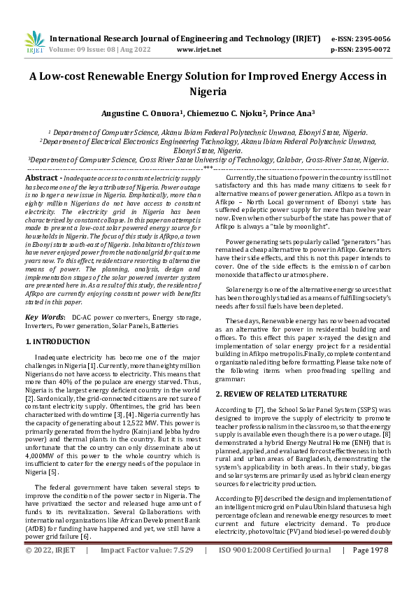 (PDF) A Low-cost Renewable Energy Solution for Improved Energy Access ...