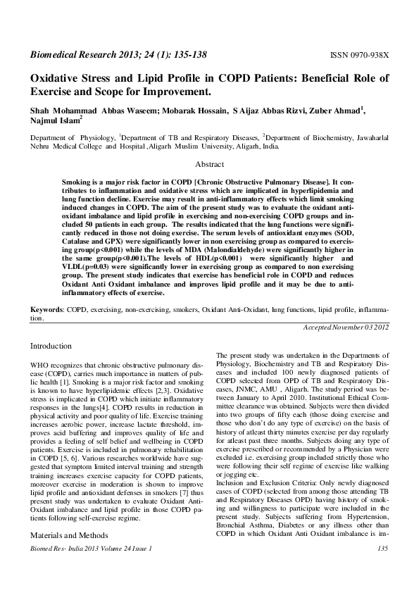(PDF) Oxidative Stress and Lipid Profile in COPD Patients: Beneficial ...