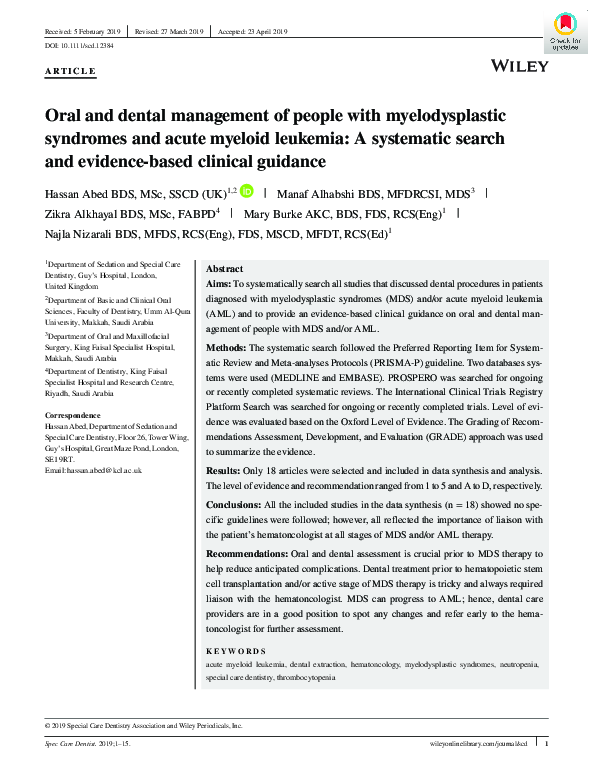 (PDF) Oral and dental management of people with myelodysplastic ...