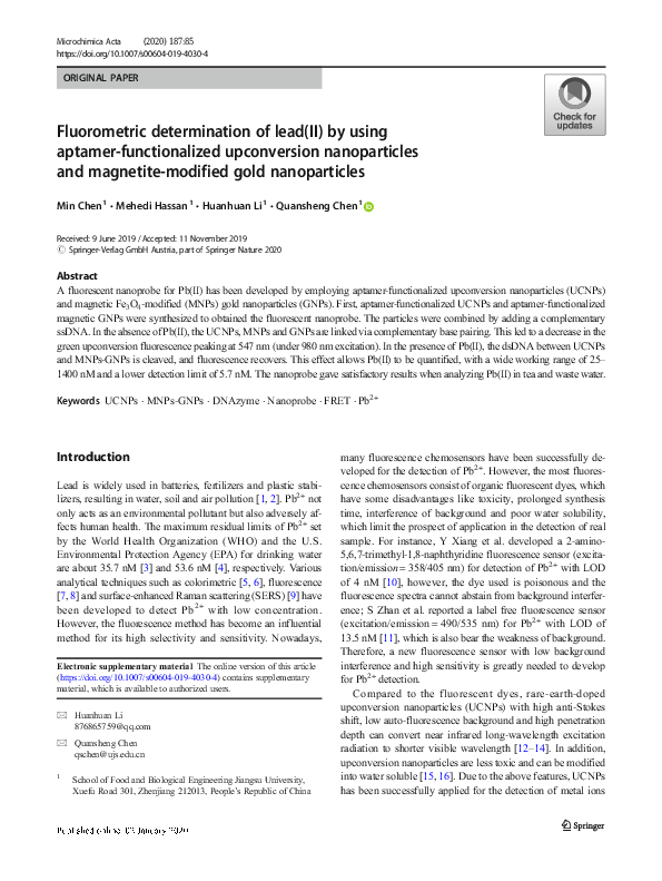 (PDF) Fluorometric determination of lead(II) by using aptamer ...