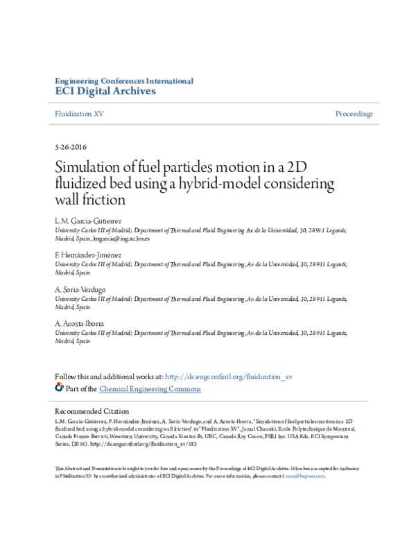 (PDF) Simulation of fuel particles motion in a 2D fluidized bed using a ...