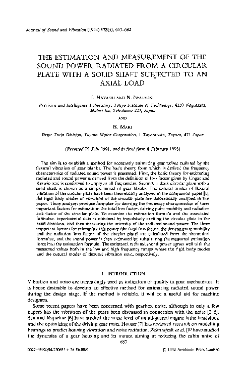 (PDF) The Estimation and Measurement of the Sound Power Radiated from a ...