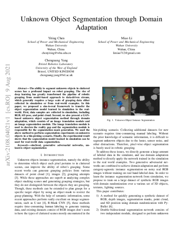 (PDF) Unknown Object Segmentation through Domain Adaptation