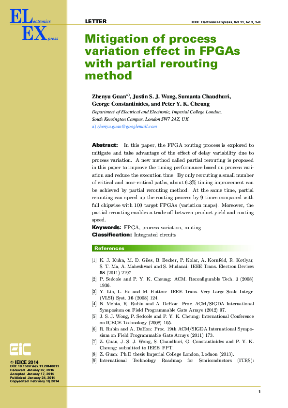 (PDF) Mitigation of process variation effect in FPGAs with partial ...