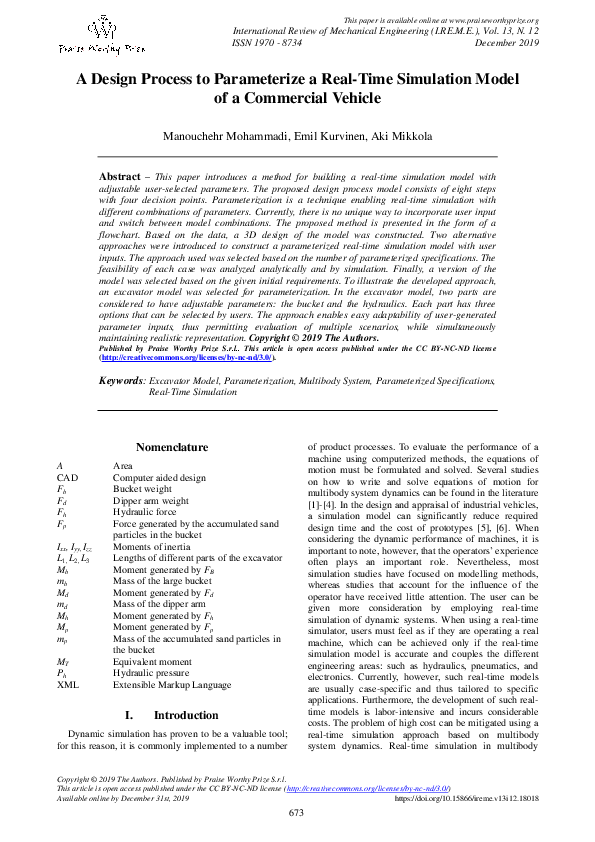 (PDF) A Design Process to Parameterize a Real-Time Simulation Model of ...