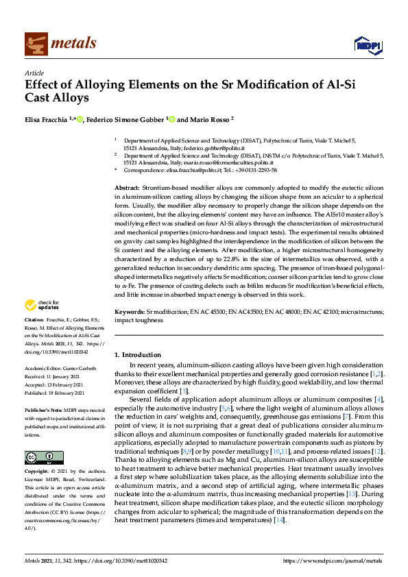 (PDF) Effect of Alloying Elements on the Sr Modification of Al-Si Cast ...