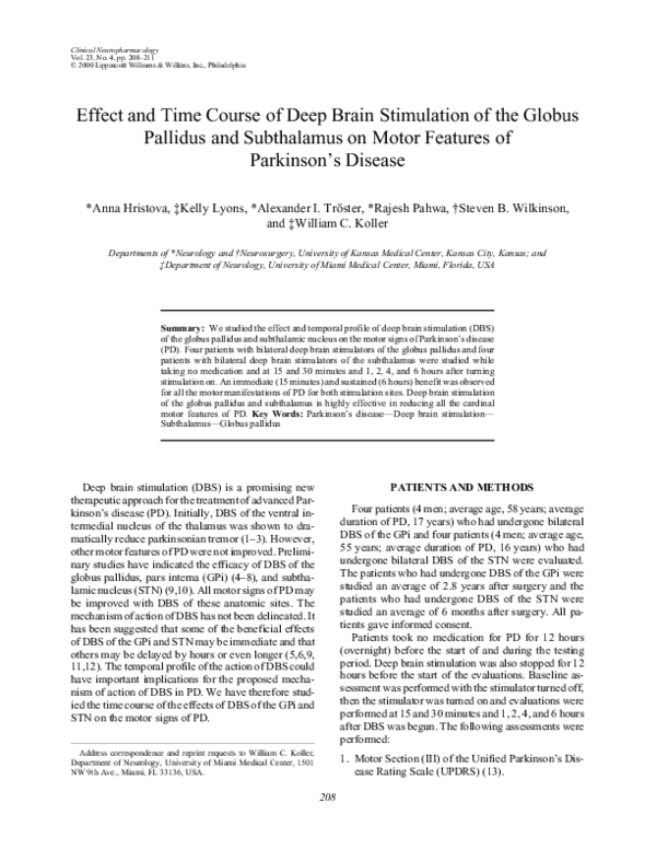(PDF) Effect and Time Course of Deep Brain Stimulation of the Globus ...