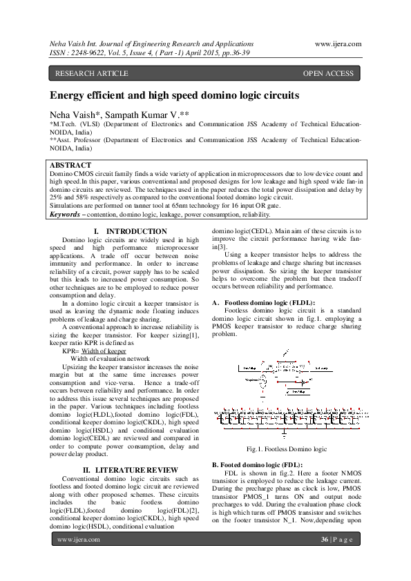 (PDF) Energy efficient and high speed domino logic circuits